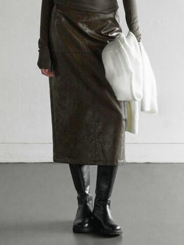 2511 PANEL LEATHER SKIRT -BROWN