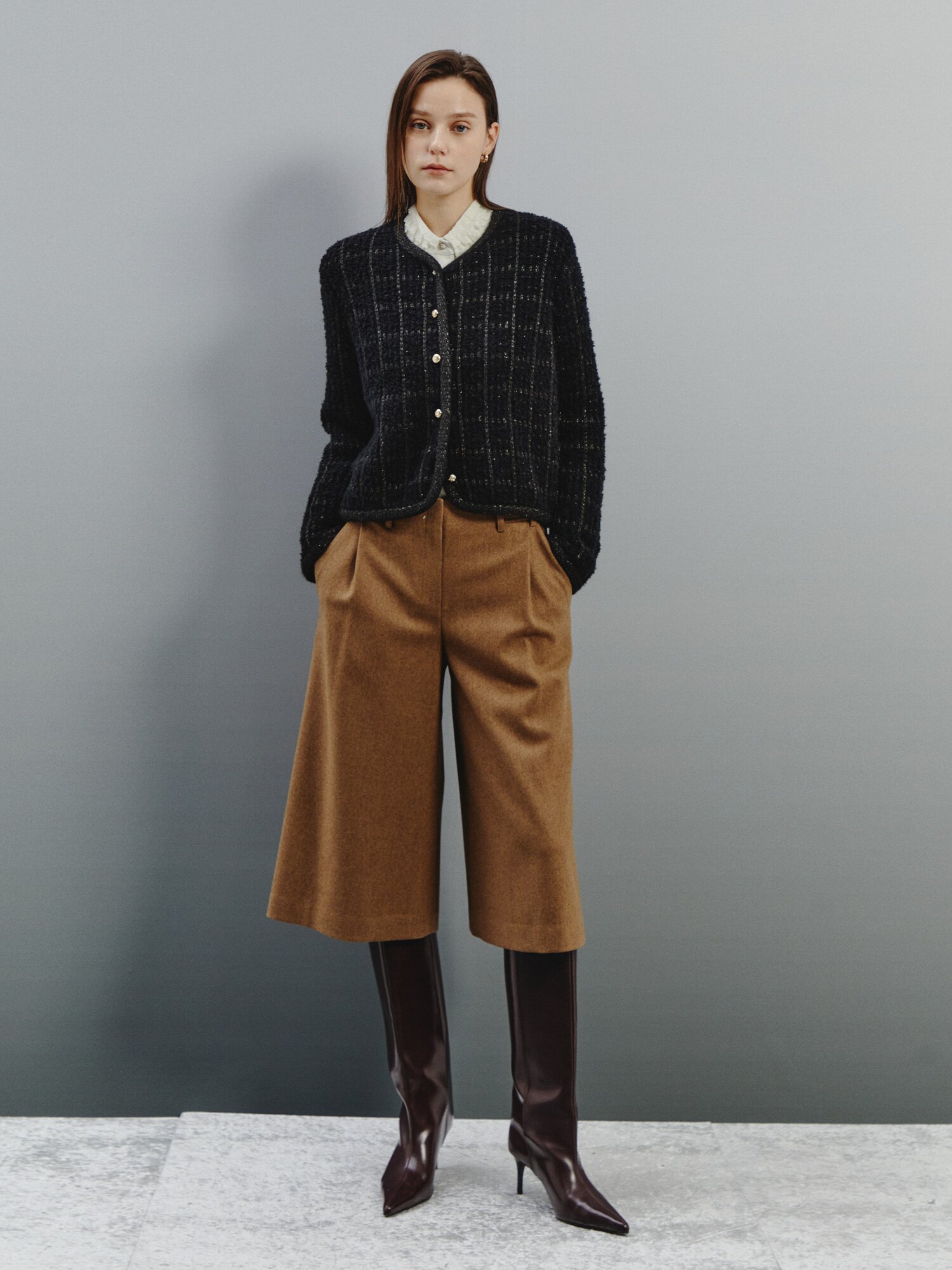 울 블렌드 하프 와이드 팬츠 (CAMEL)