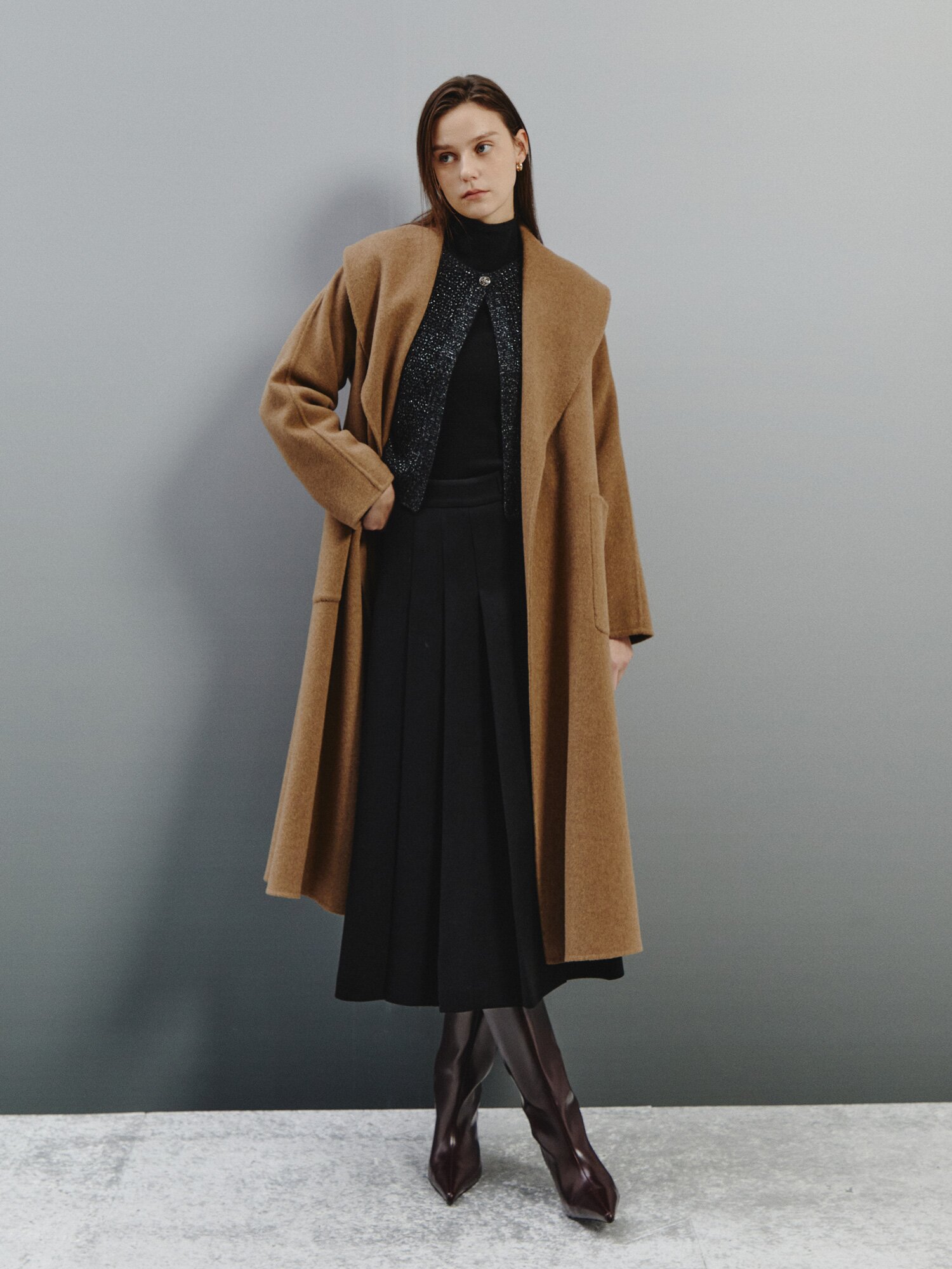 소프트 울 믹스 플리츠 스커트 (BLACK)