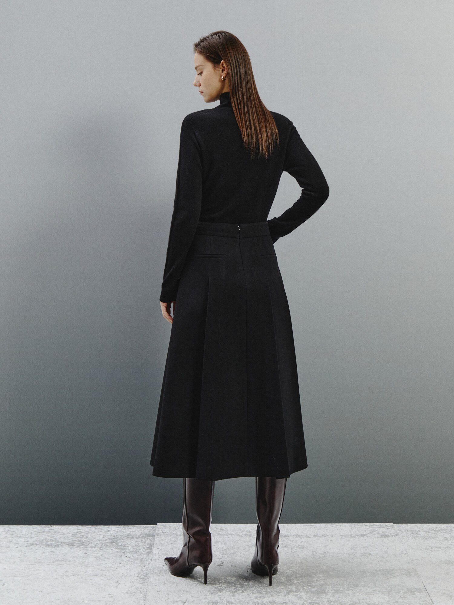 소프트 울 믹스 플리츠 스커트 (BLACK)