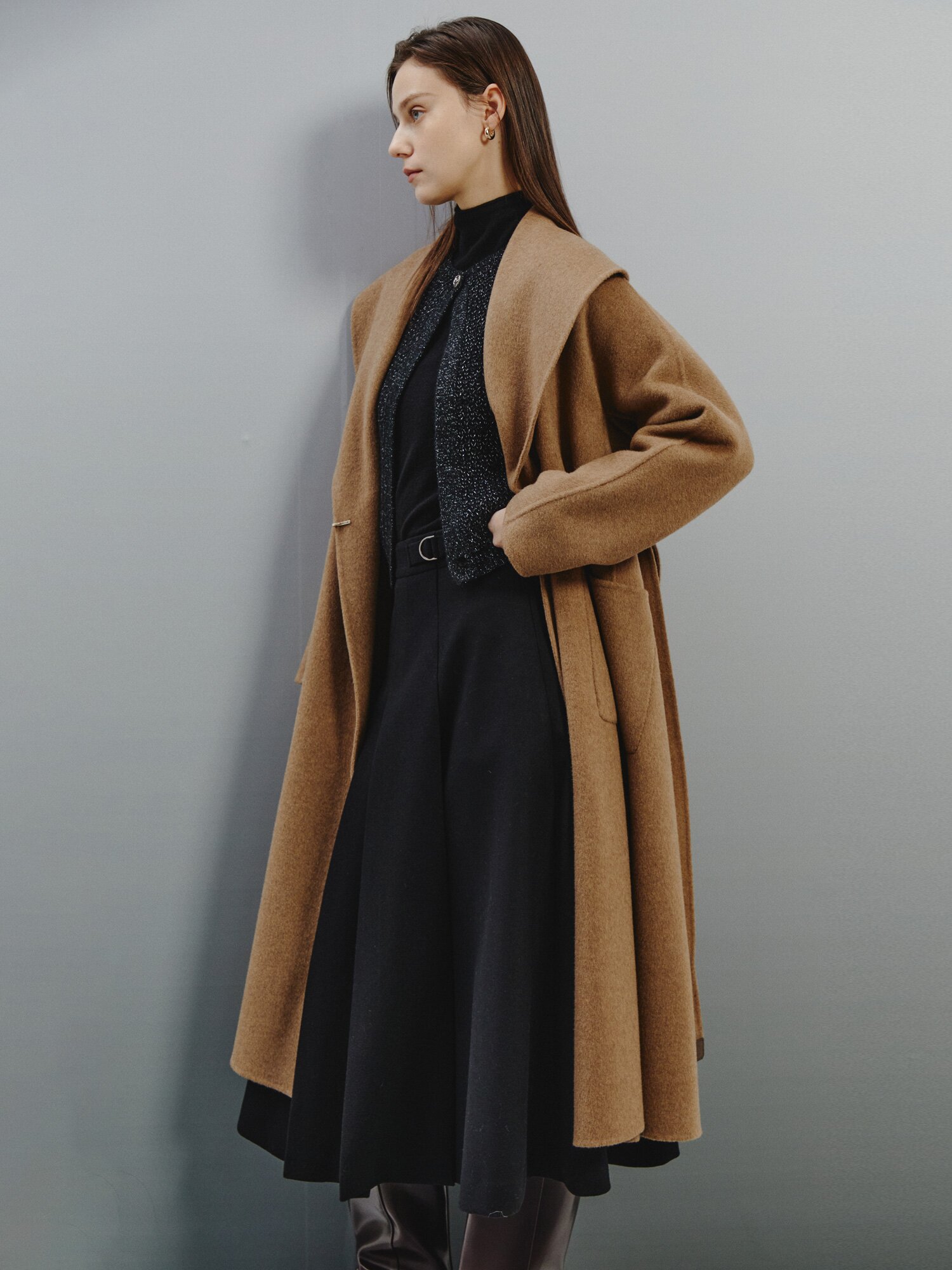 소프트 울 믹스 플리츠 스커트 (BLACK)