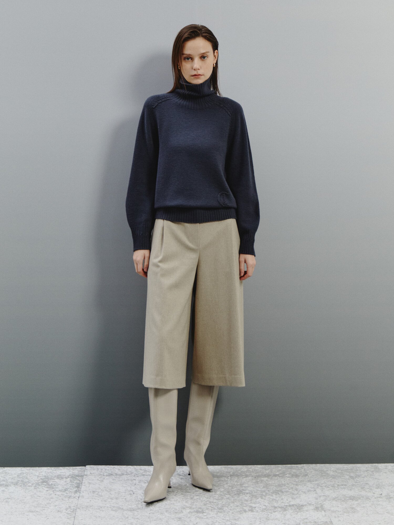 울 블렌드 하프 와이드 팬츠 (OATMEAL)