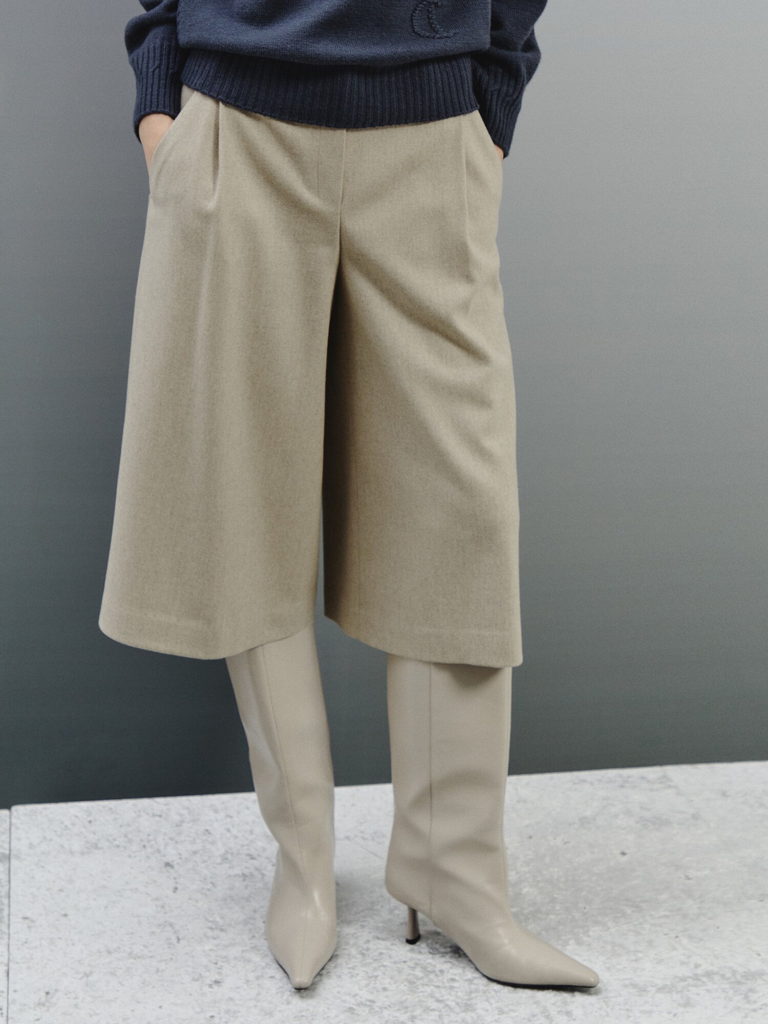 울 블렌드 하프 와이드 팬츠 (OATMEAL)