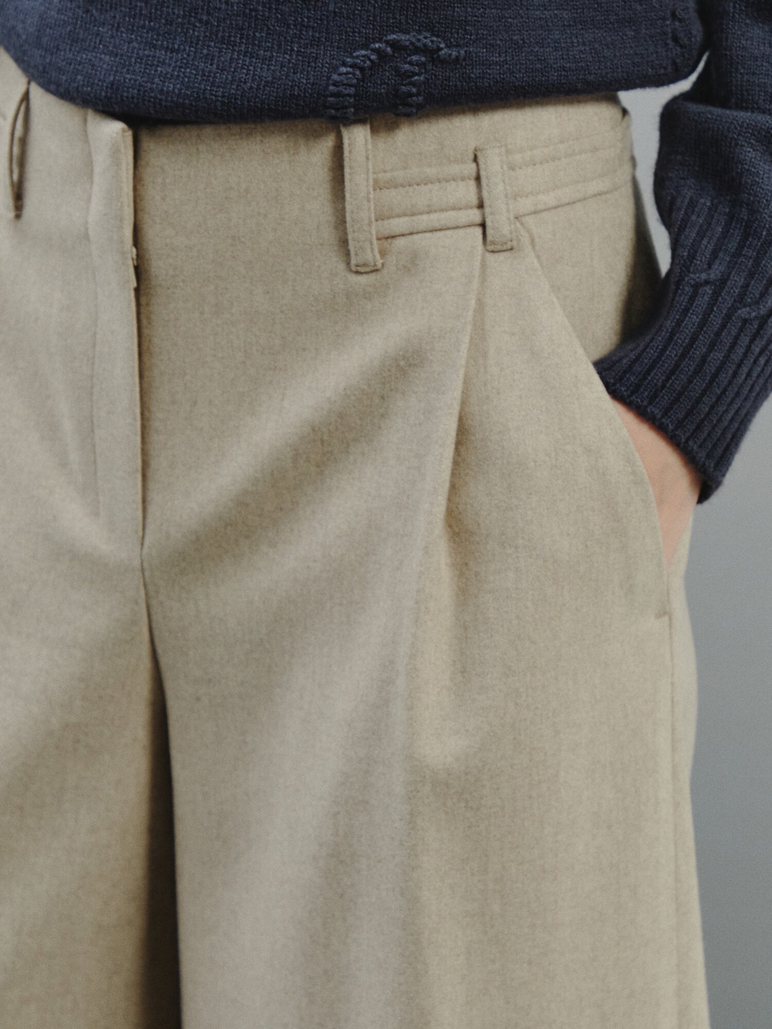 울 블렌드 하프 와이드 팬츠 (OATMEAL)