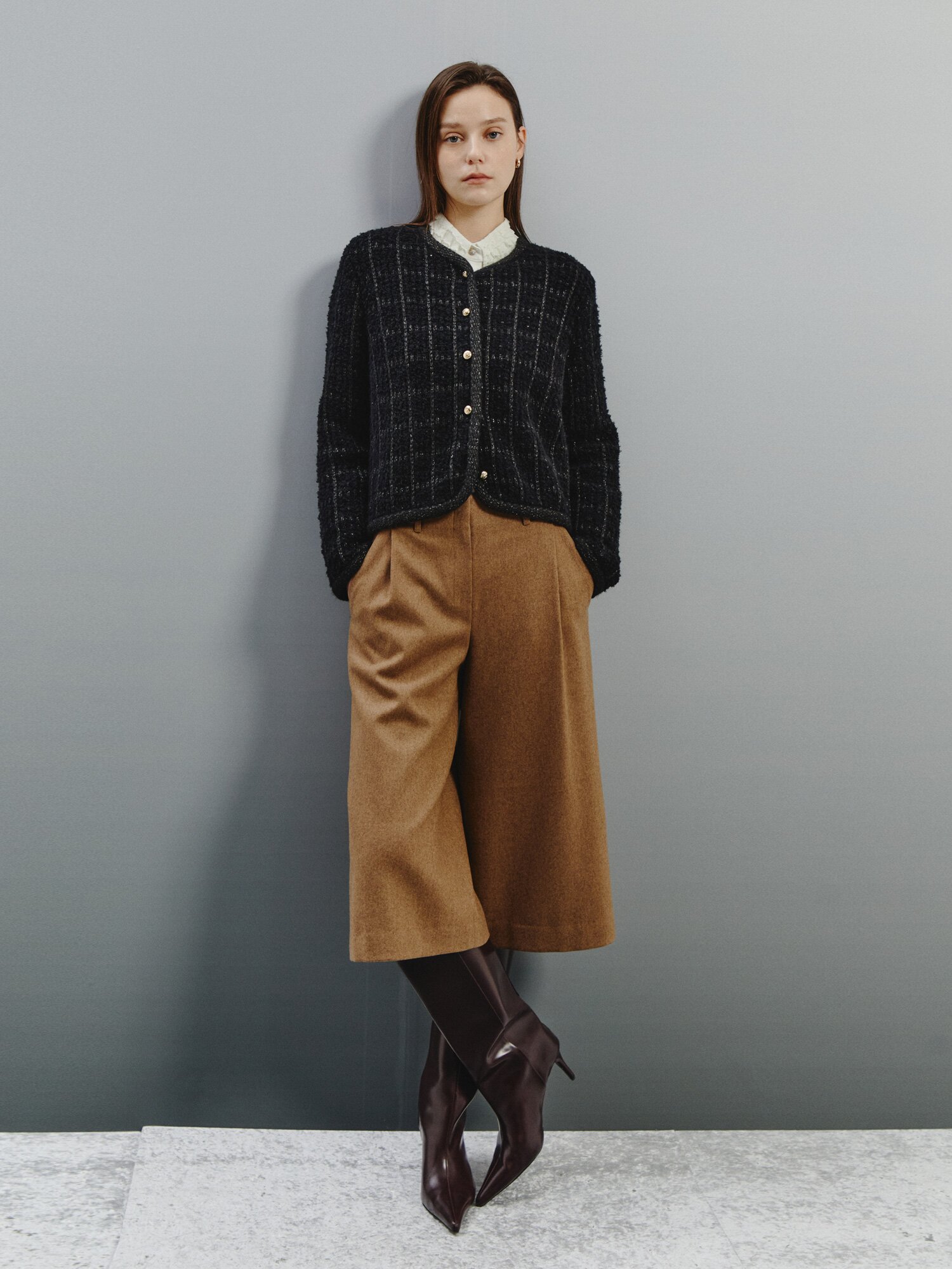 클래식 체크 트위드 카디건 (BLACK)