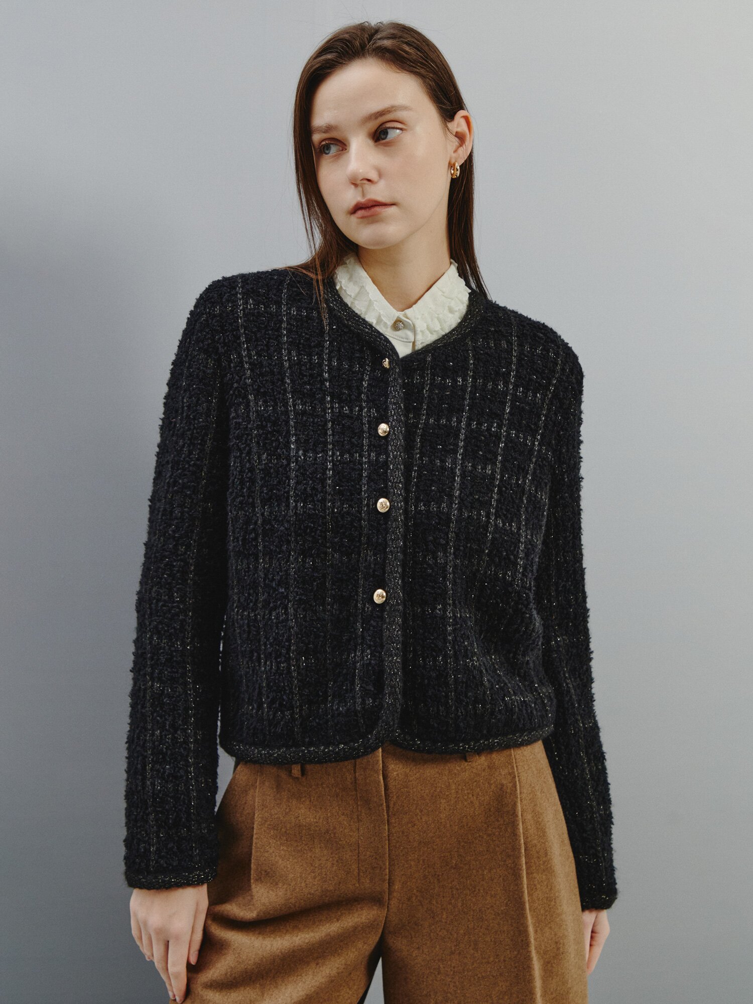 클래식 체크 트위드 카디건 (BLACK)