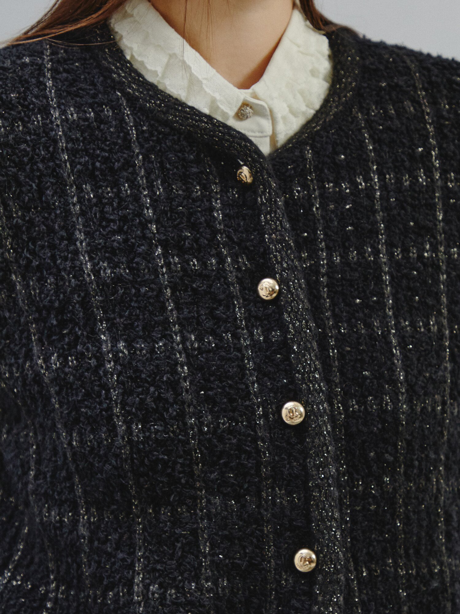 클래식 체크 트위드 카디건 (BLACK)