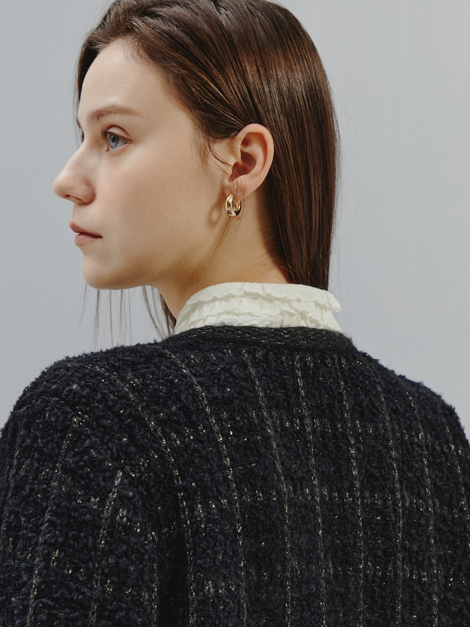 클래식 체크 트위드 카디건 (BLACK)