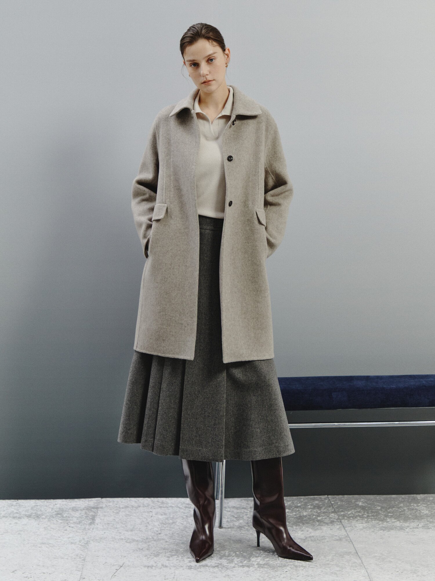 소프트 울 믹스 플리츠 스커트 (GREY)