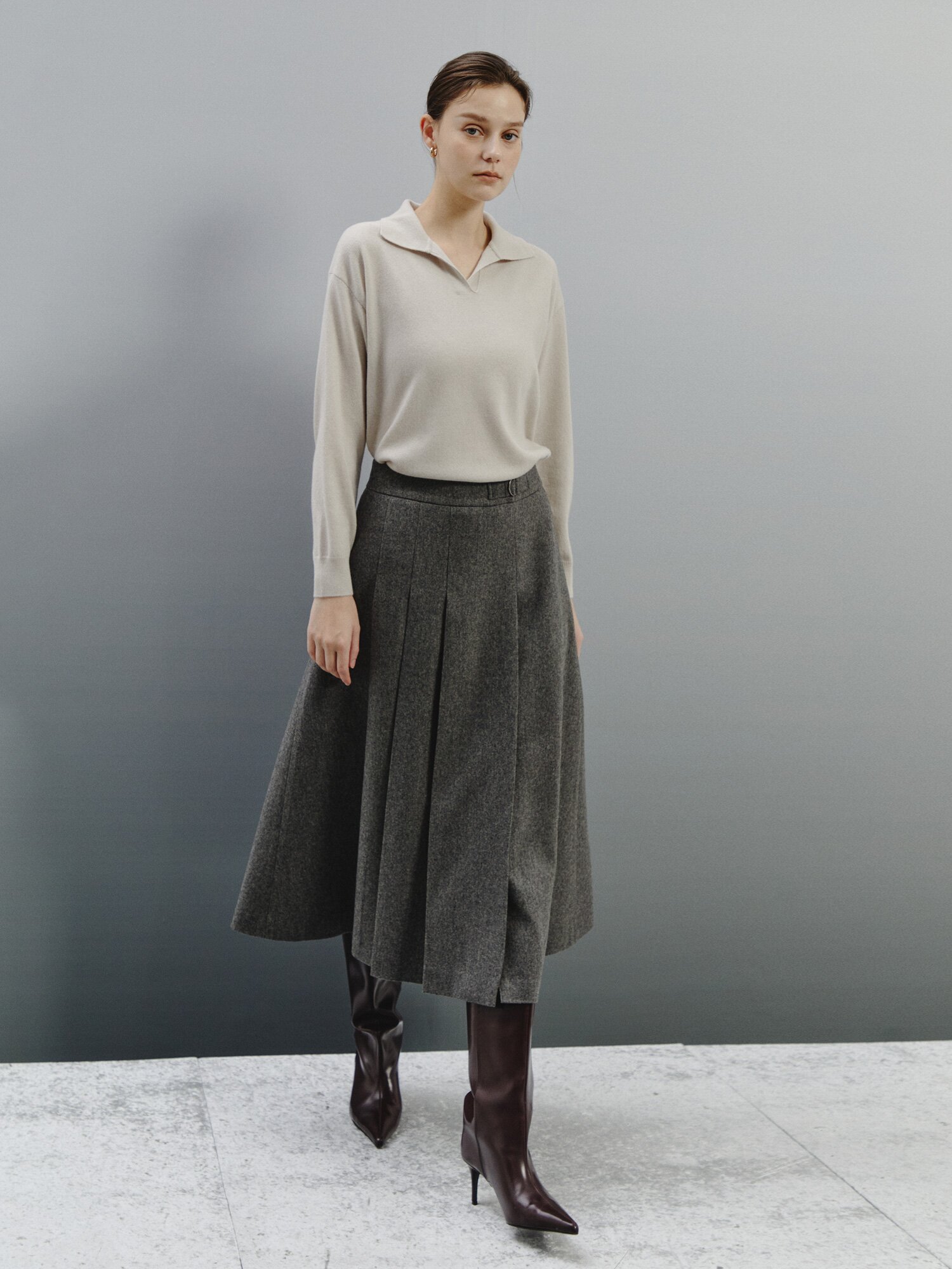 소프트 울 믹스 플리츠 스커트 (GREY)