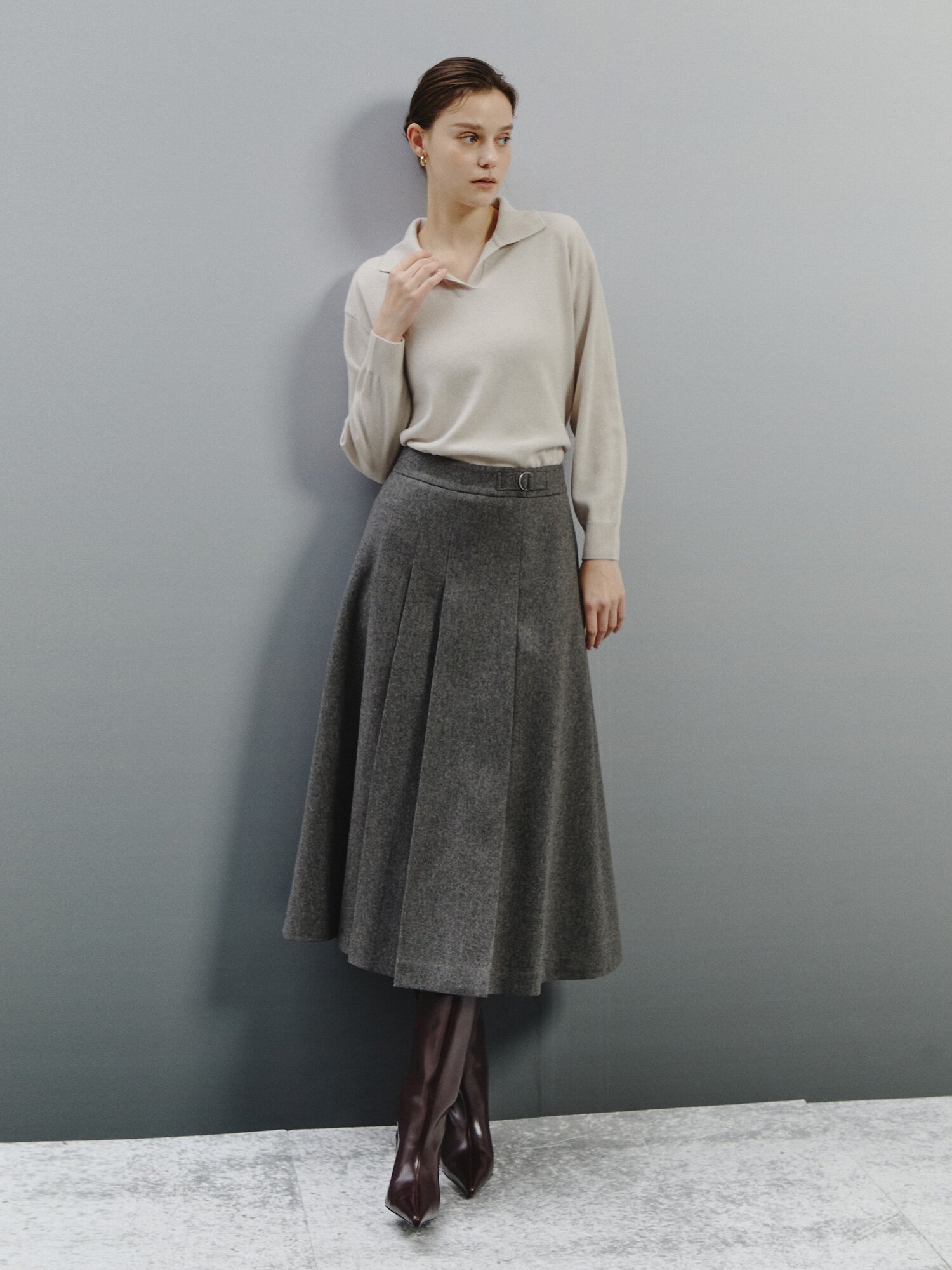 소프트 울 믹스 플리츠 스커트 (GREY)