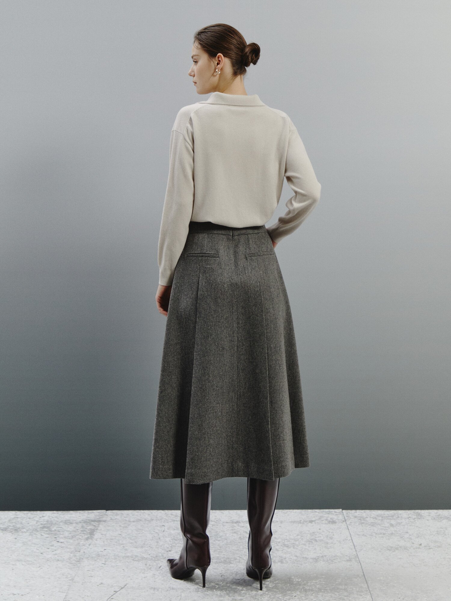 소프트 울 믹스 플리츠 스커트 (GREY)