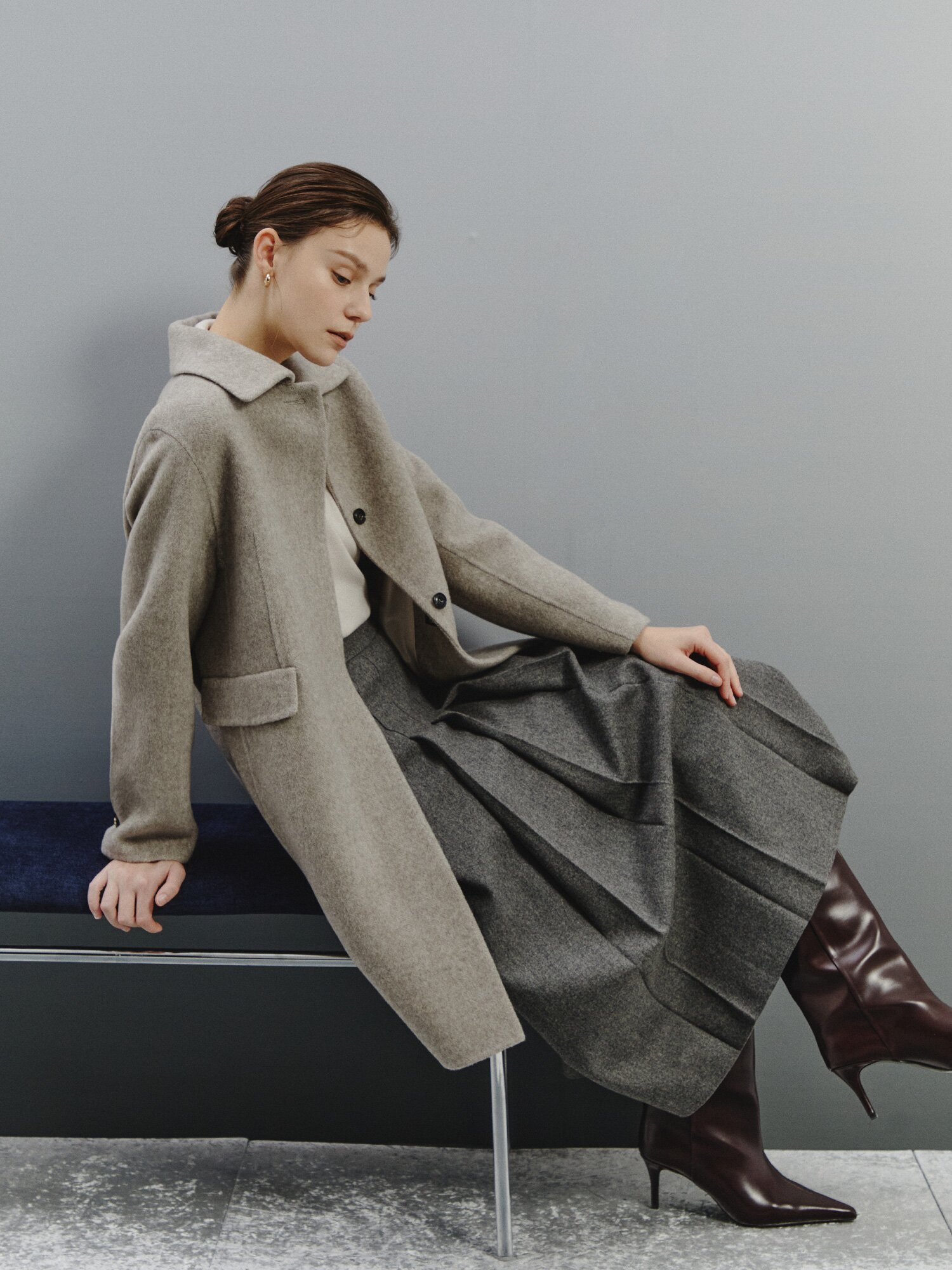 소프트 울 믹스 플리츠 스커트 (GREY)