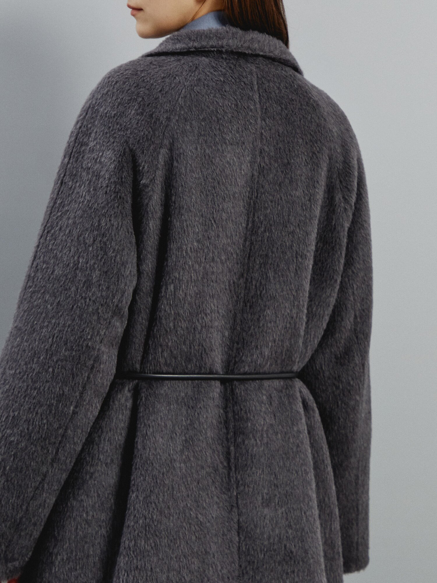 헤어리 텍스처 스트랩 소프트 울 코트 (DARK GREY)