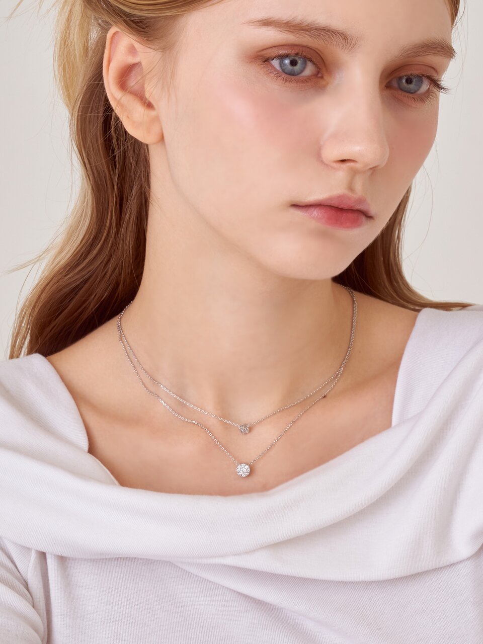 더블 스톤 레이어드 목걸이 ELBRNN245 (14K GOLD PLATED)
