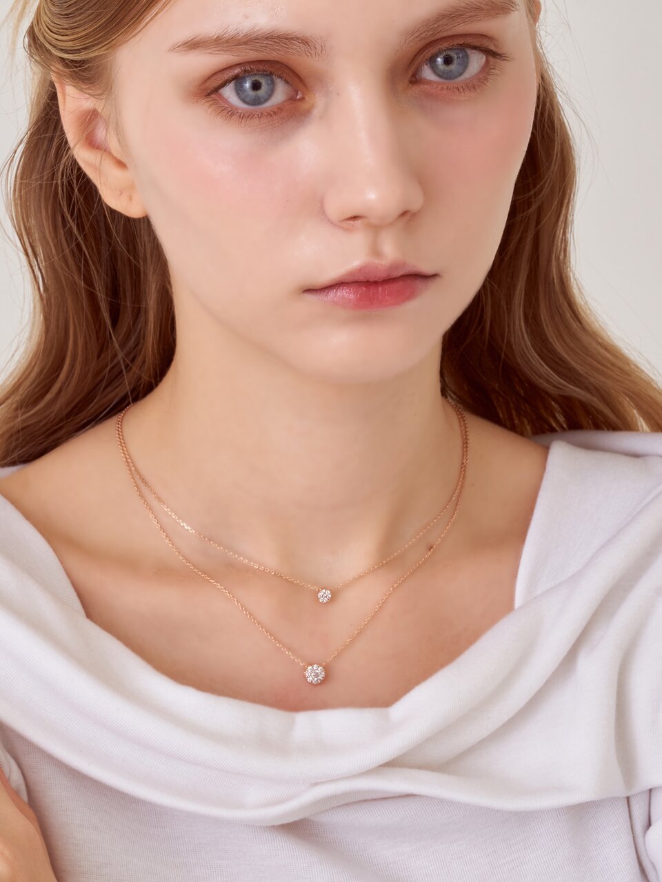 더블 스톤 레이어드 목걸이 ELBRNN245 (14K GOLD PLATED)