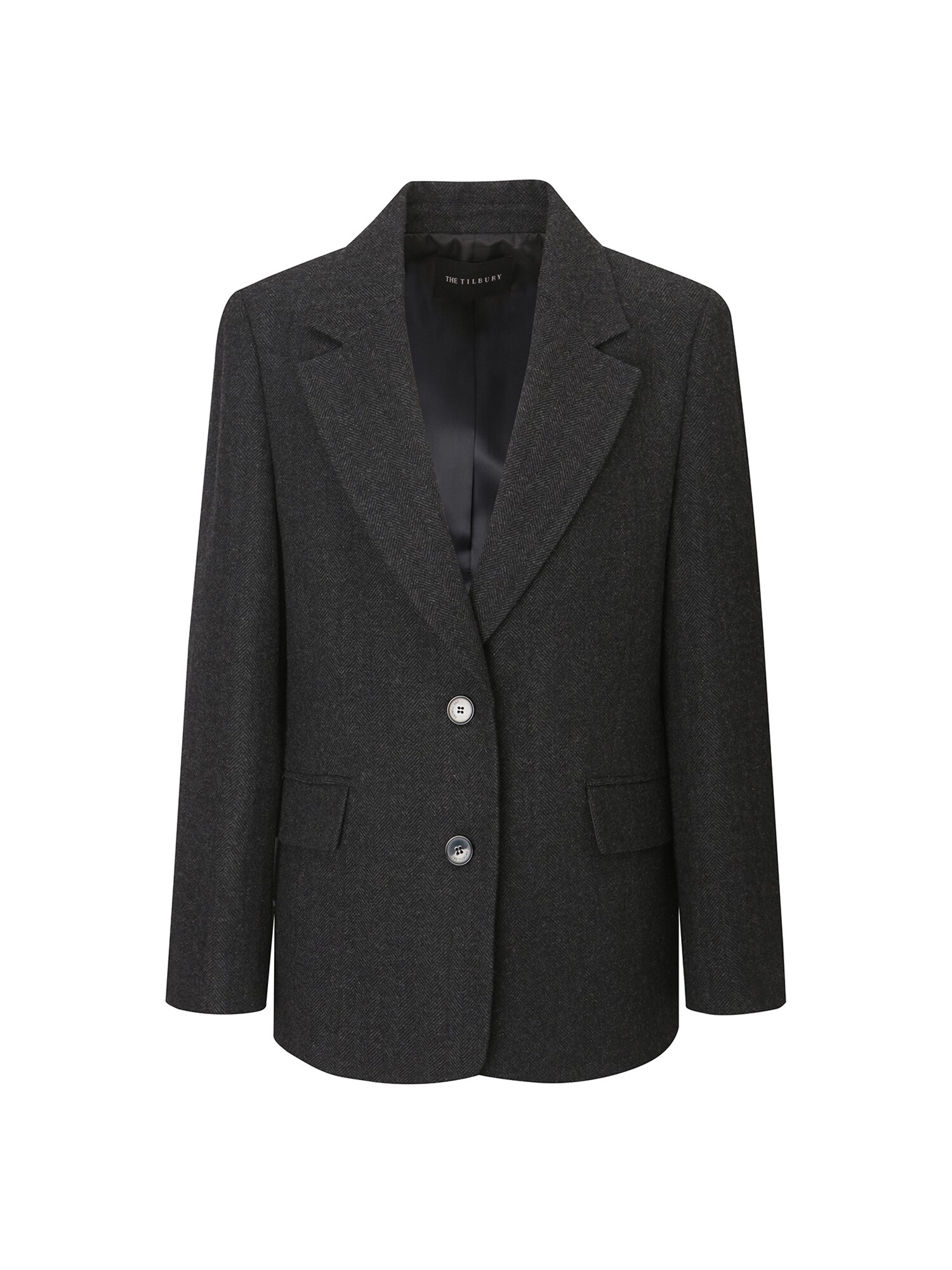 울 블렌드 헤링본 투 버튼 재킷 (DARK GREY)
