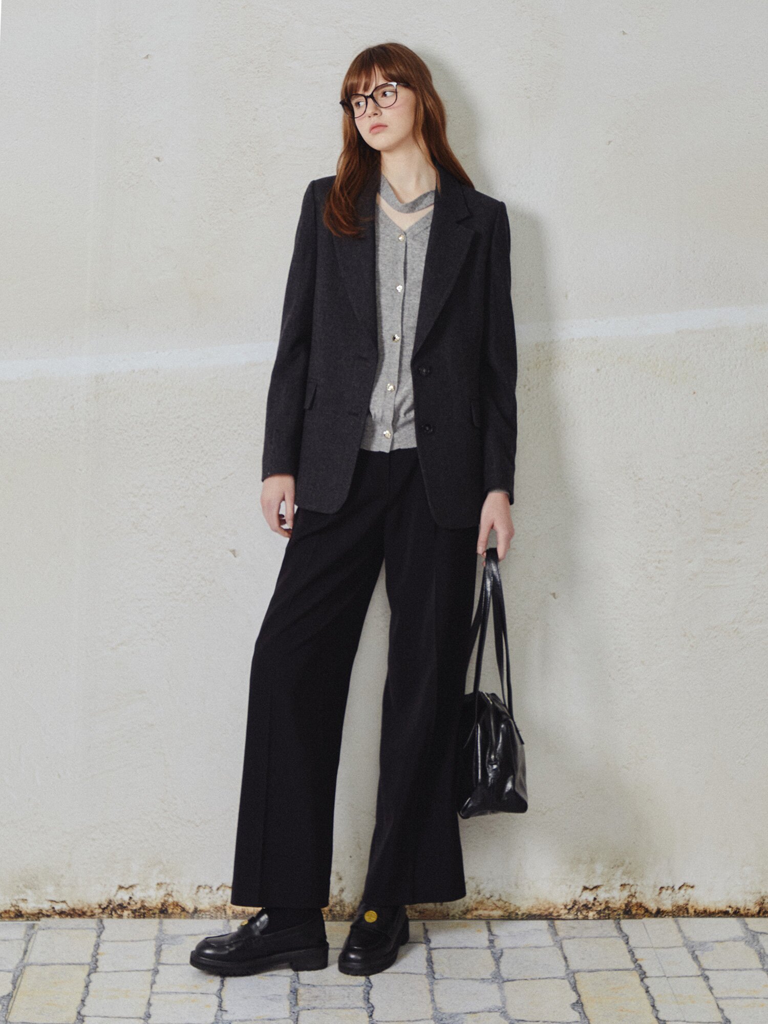 울 블렌드 헤링본 투 버튼 재킷 (DARK GREY)