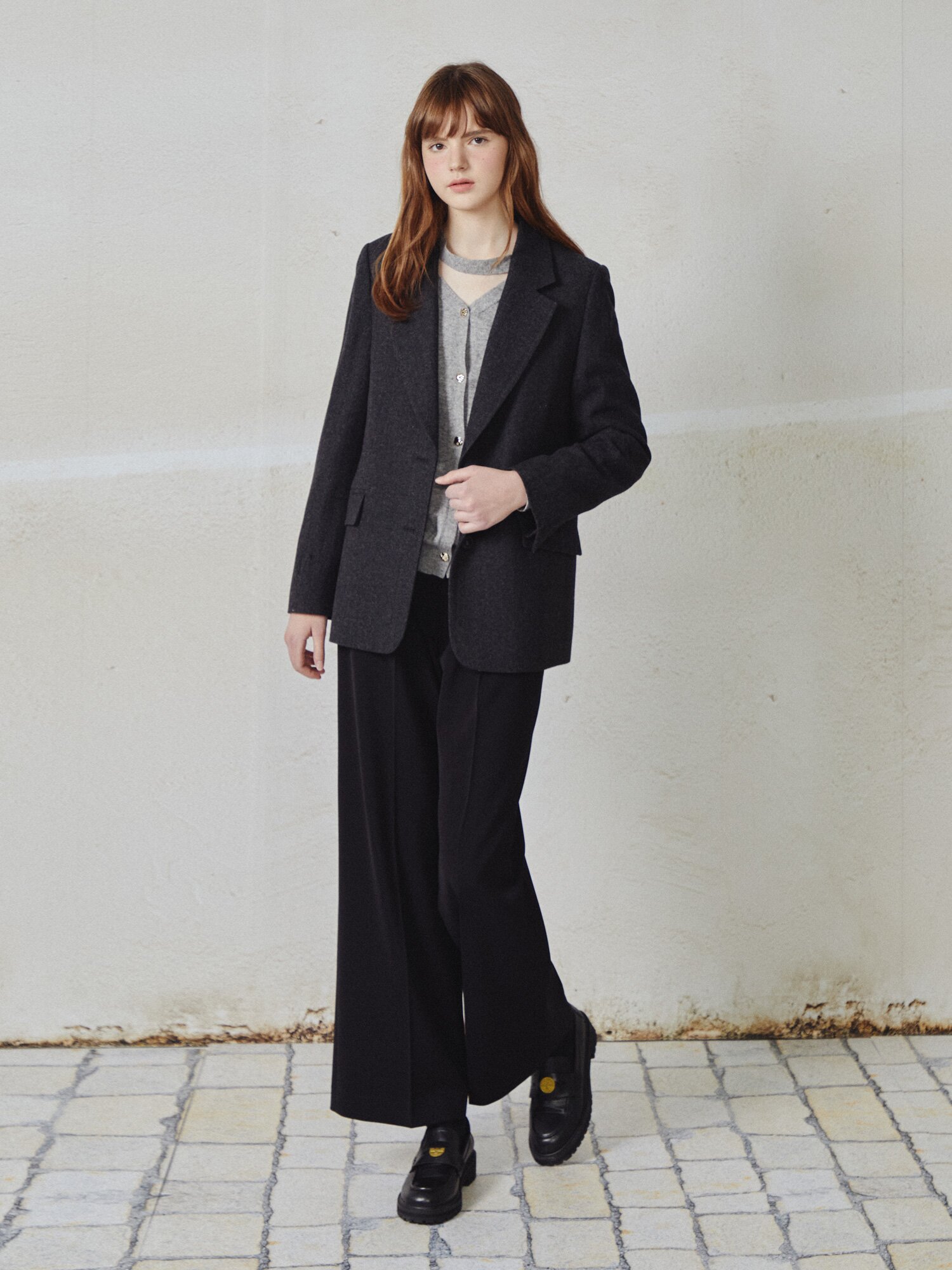 울 블렌드 헤링본 투 버튼 재킷 (DARK GREY)