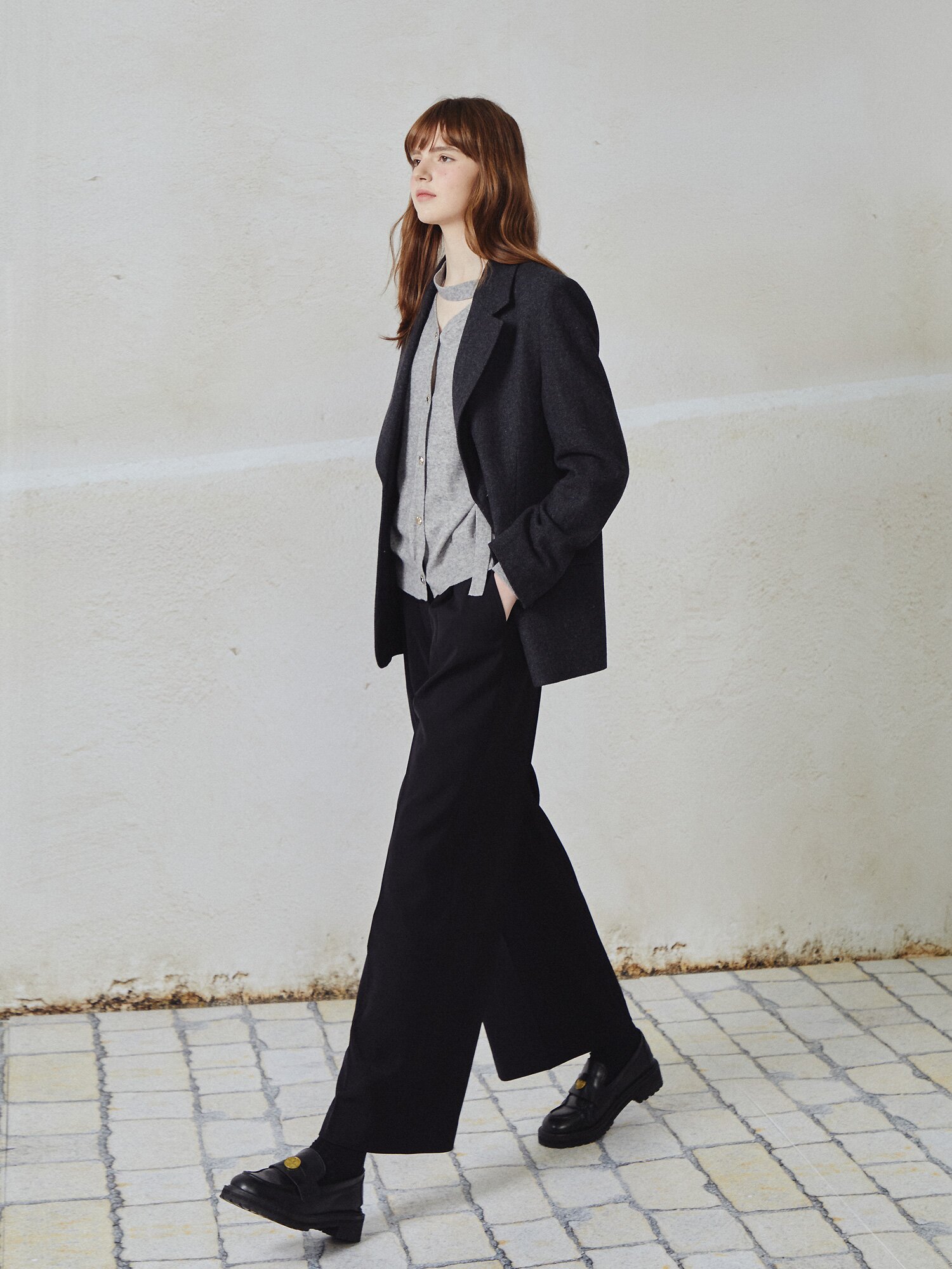 울 블렌드 헤링본 투 버튼 재킷 (DARK GREY)