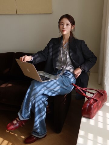 울 블렌드 헤링본 투 버튼 재킷 