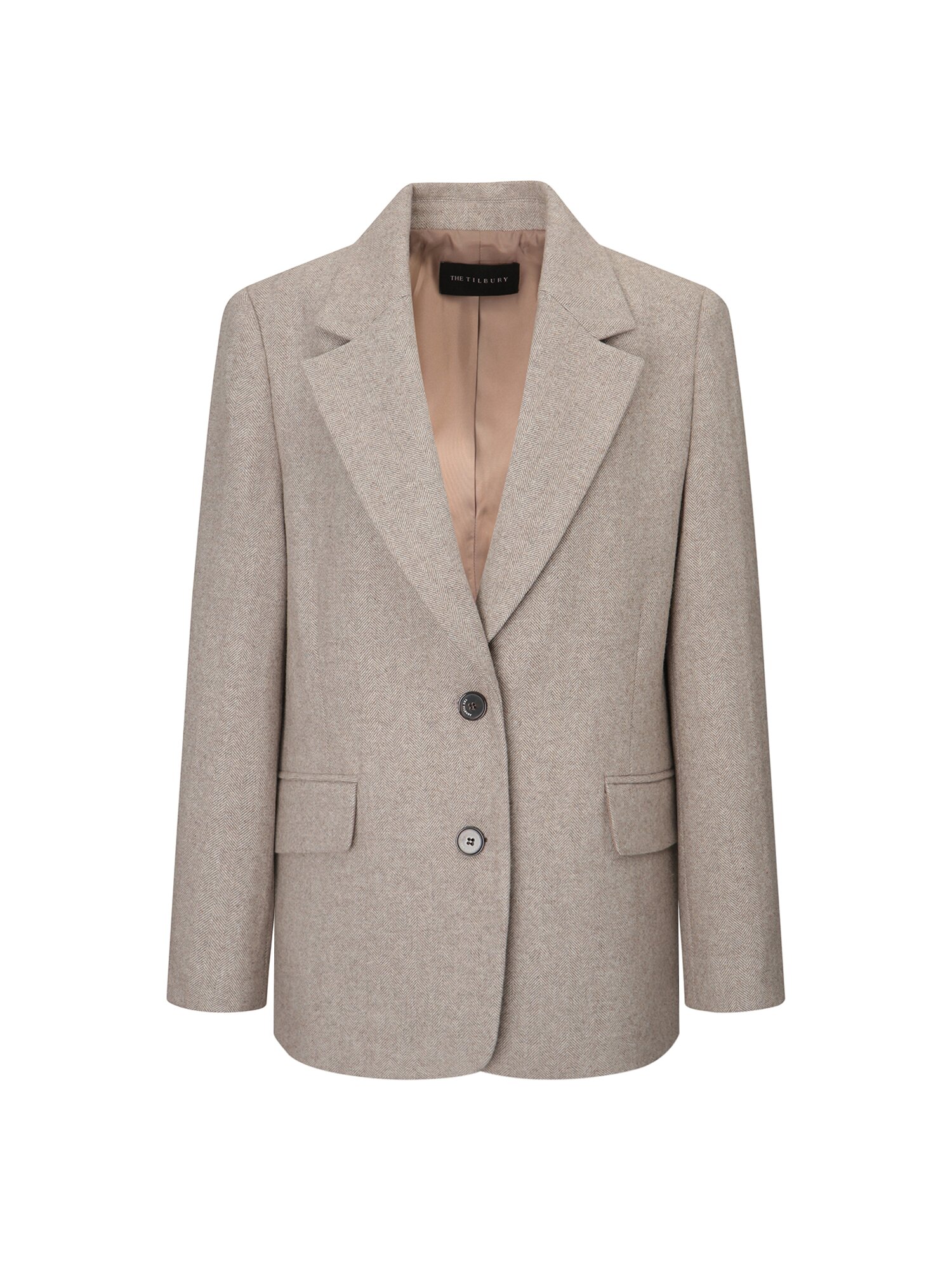 울 블렌드 헤링본 투 버튼 재킷 (BEIGE)