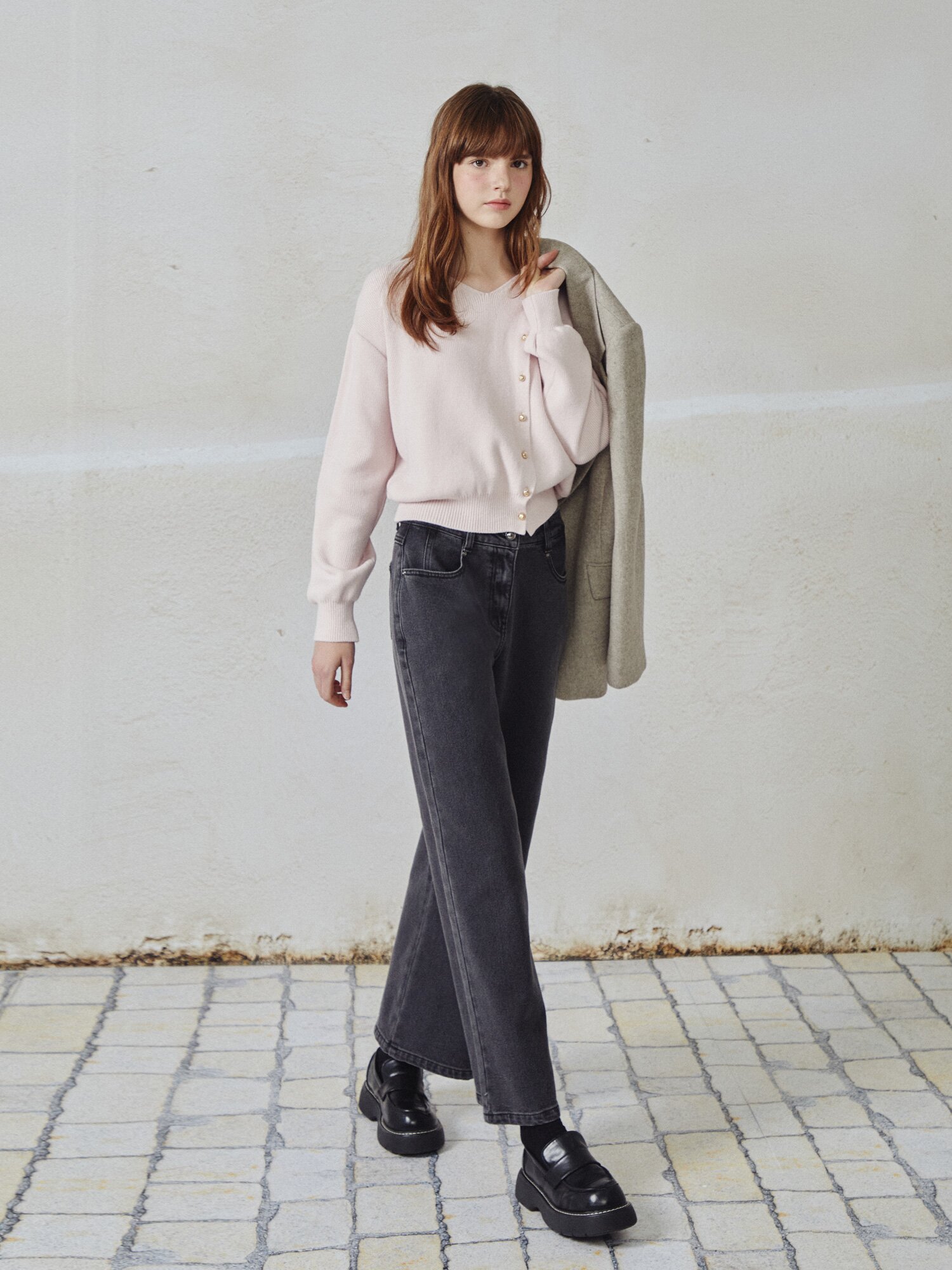 울 블렌드 헤링본 투 버튼 재킷 (BEIGE)