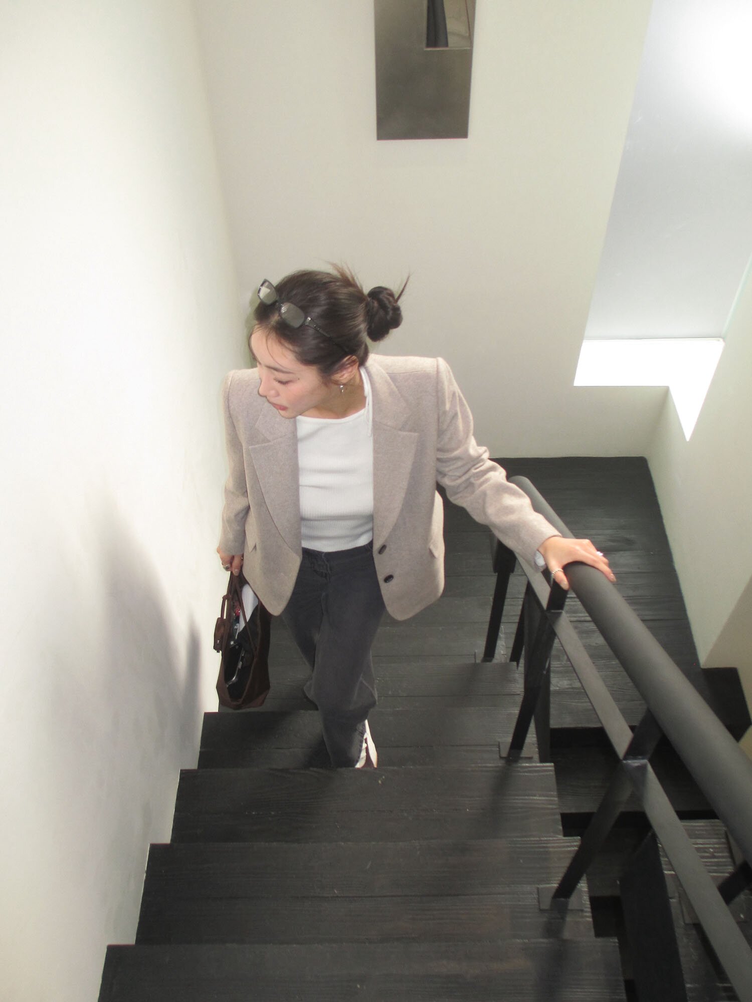 울 블렌드 헤링본 투 버튼 재킷 (BEIGE)