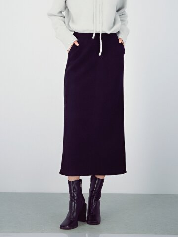 Crepe Suede Bending Skirt _Black