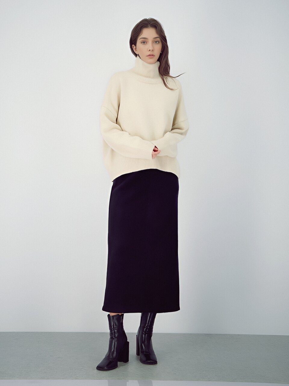 Crepe Suede Bending Skirt _Black