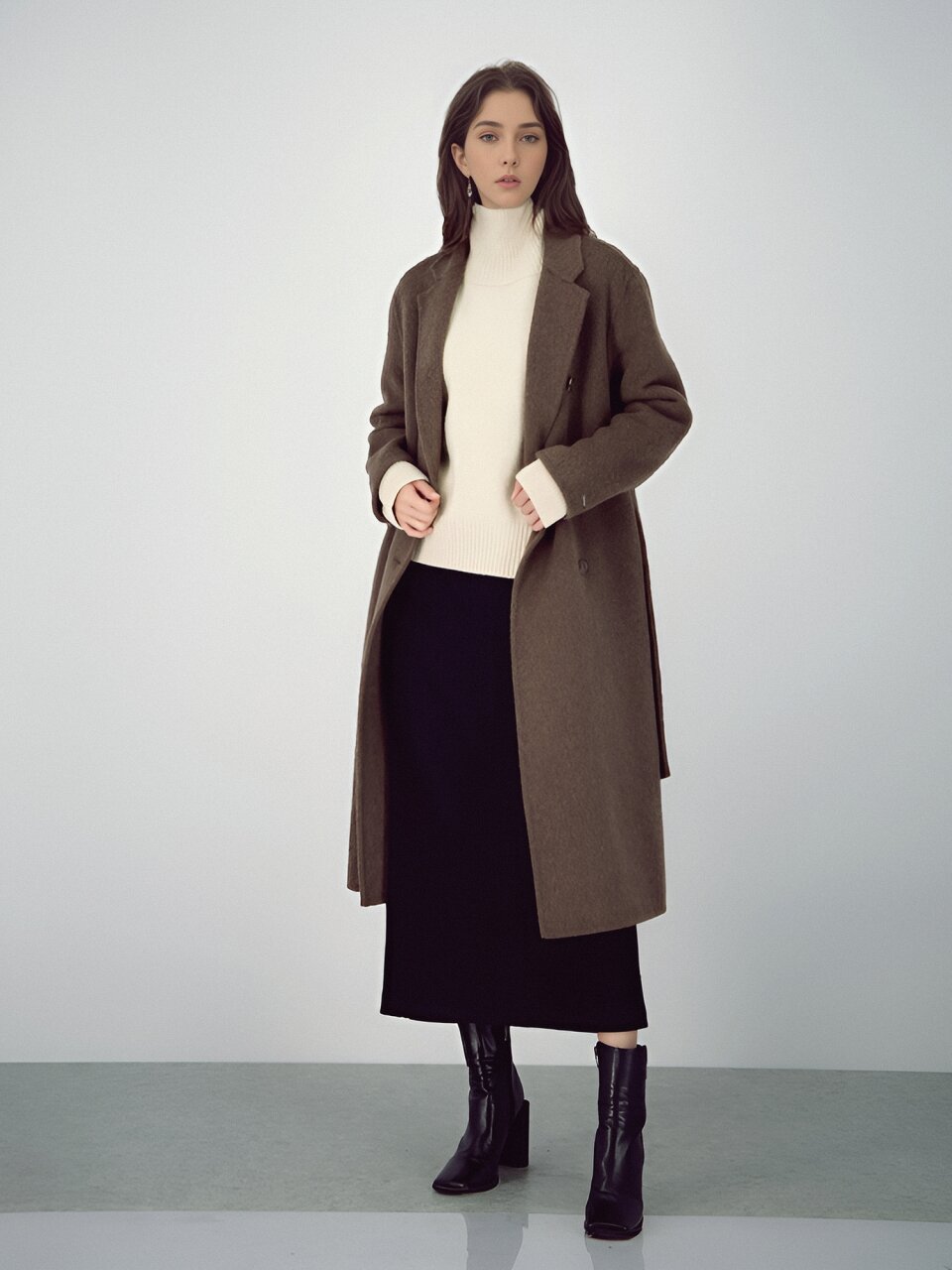 Crepe Suede Bending Skirt _Black