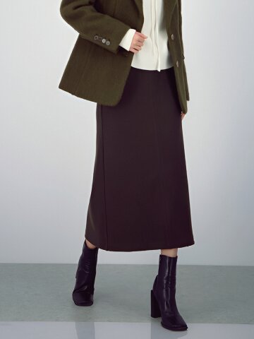 Crepe Suede Bending Skirt _Brown