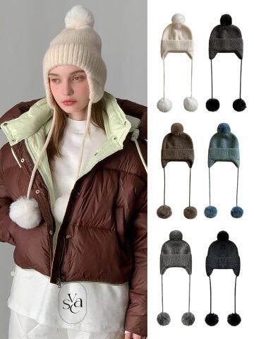 Pom Pom Knit Earmuff Beanie (6colors)