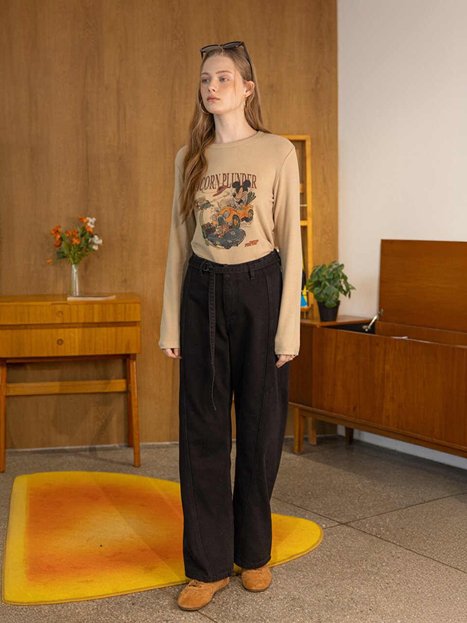 DD_Belt wide straight denim pants_BLACK