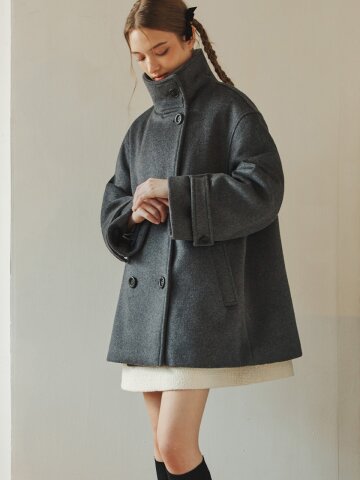 울 더블 하프 코트 / 차콜
