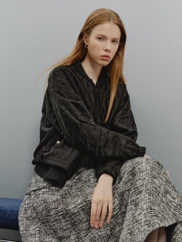 크링클 텍스처 블루종 점퍼 