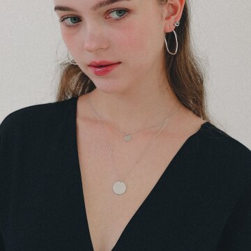 제이로렌 더블 레이어드 스크래치 코인 실버 목걸이 N0947