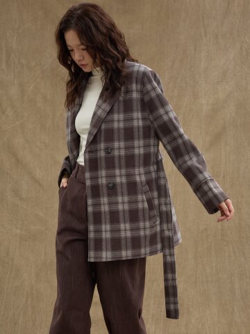 Wool Check Double Blazer [Beige]