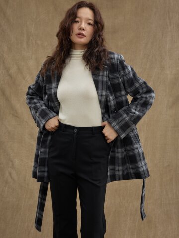Wool Check Double Blazer [Black]