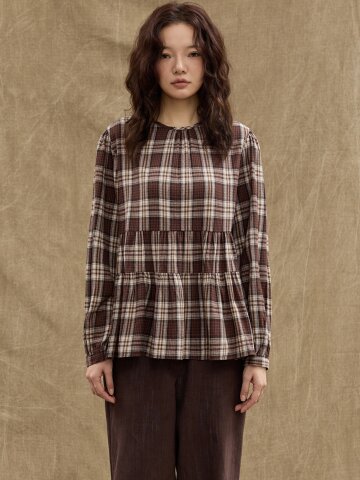 Check Ribbon Blouse [Brown]