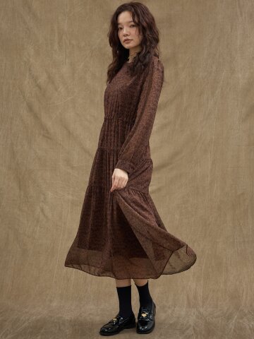 Chiffon Leopard Maxi Dress [Brown]