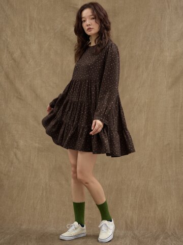 Tiny Blossom CanCan Dress [Brown]