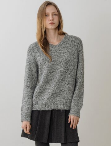 울 브이넥 헤어리 풀오버 GREY