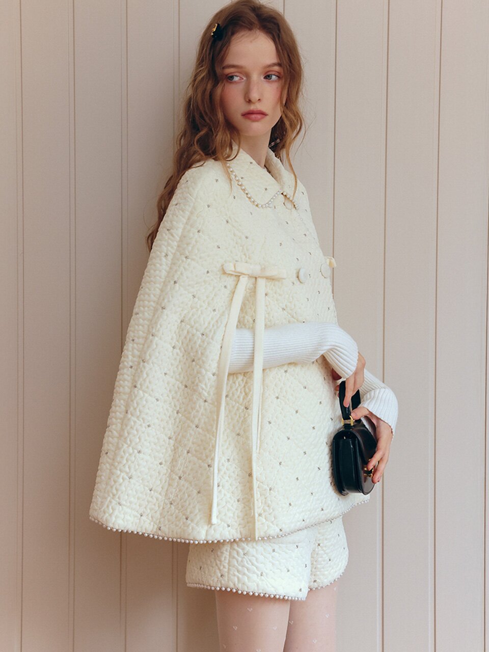 Cest_Elegant quilted cape coat