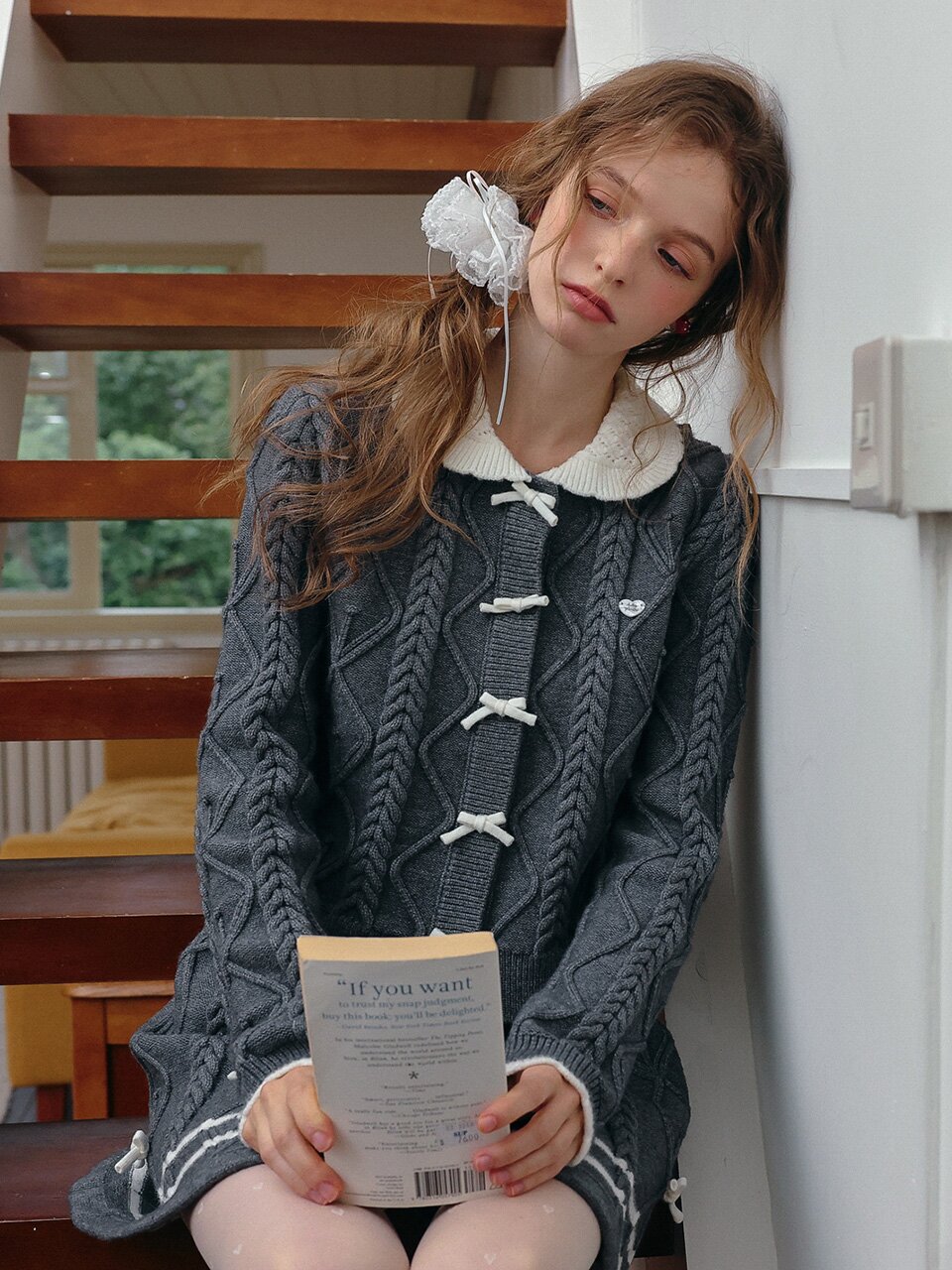 Cest_Bow cable doll collar cardigan