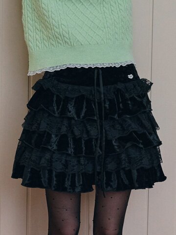 Cest_Velvet lace tutu skirt