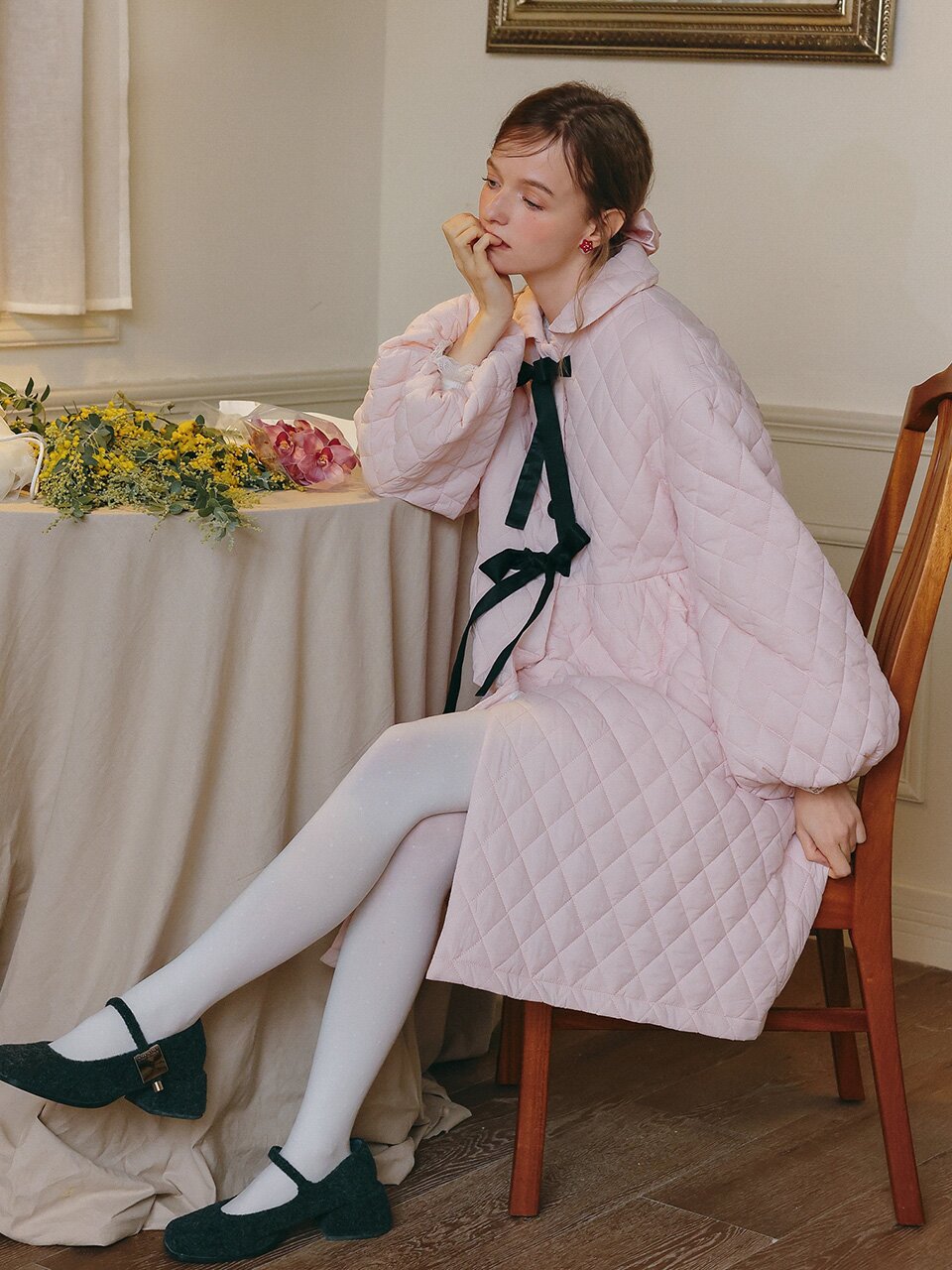 Cest_Ribbon quilted coat