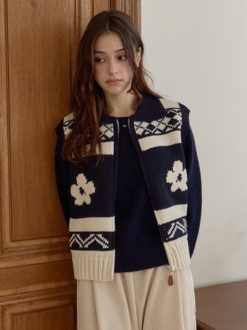 [메종르하르]포푸리 집업 니트 조끼 1color