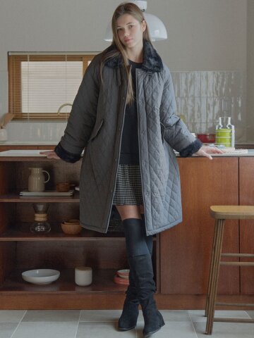 Diamond Quilting Long Padding - DARK GREY