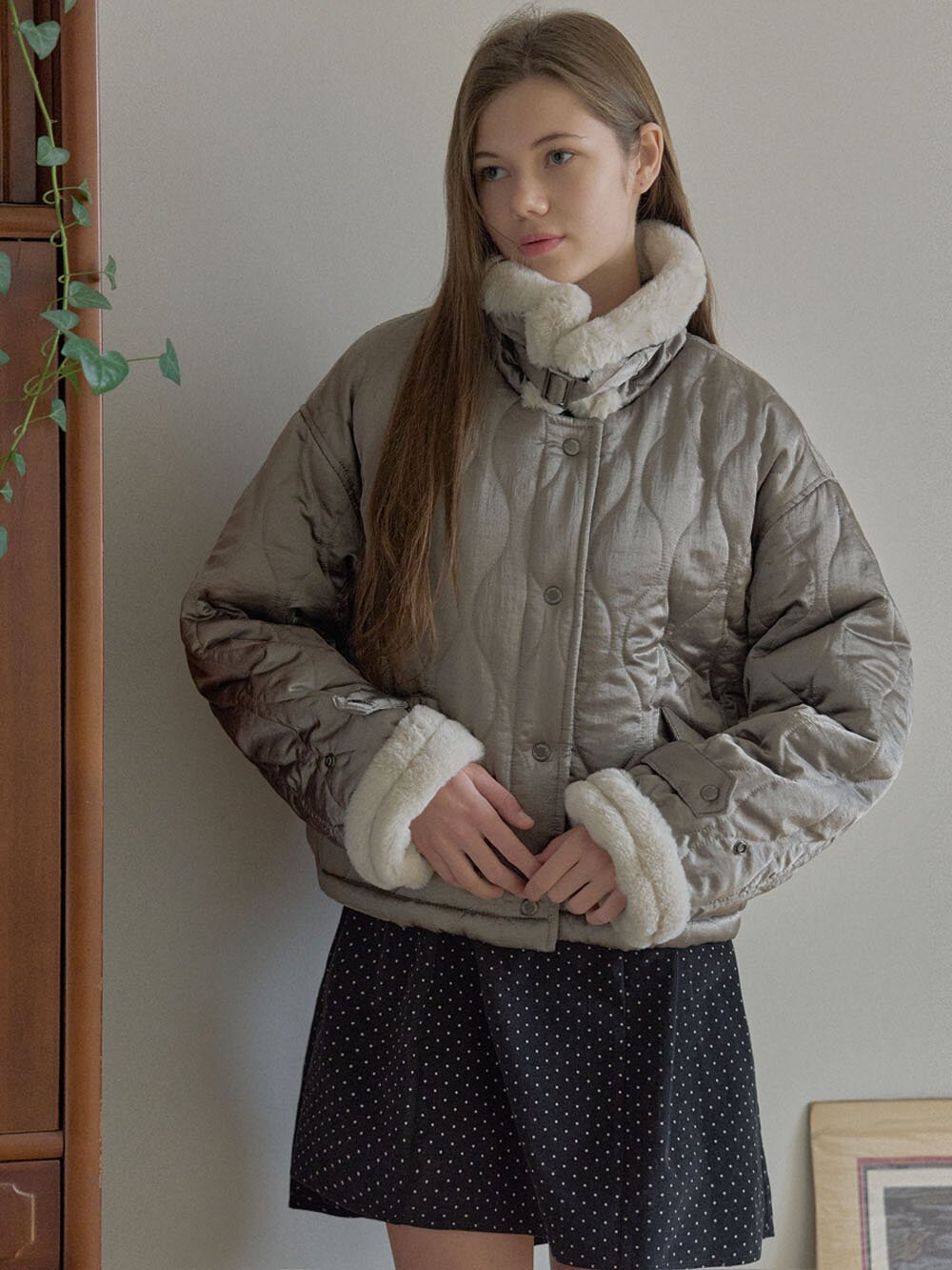 Wave Quilting Short Padding - KHAKI